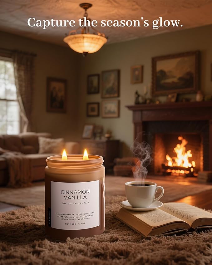M&SENSE Cinnamon Vanilla Fall Scented Candles for Home, Natural Soy Wax 19.4oz 110 Hours Large Long Lasting Strong Scented Classic Christmas Holiday 2 Wicks Candle Gift Home Decor - Bloomnest