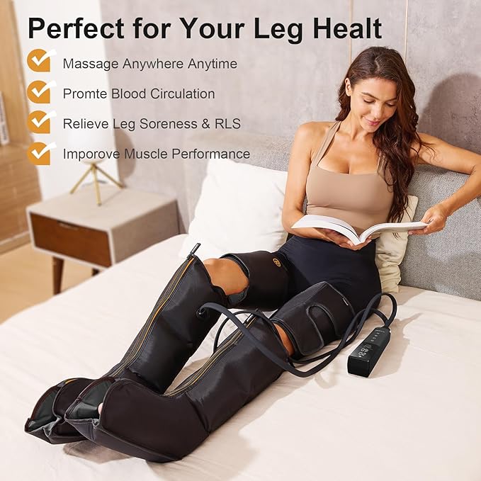 QUINEAR Advanced Cordless Full Leg Air Compression Massage, Leg and Foot Massager with Wireless Remote, Foot Calf & Thigh Massager for Swollen Legs, Rechargeable & Portable for All-Day Relief - Bloomnest