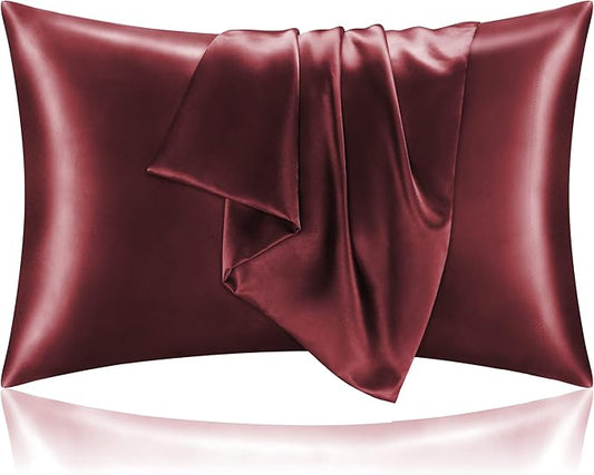 BEDELITE Satin Pillowcase for Hair and Skin, Super Soft and Cooling Similar to Silk Pillow Cases 2 Pack with Envelope Closure, Gift for Women Men(20"x26" Standard Size, Burgundy) - Bloomnest