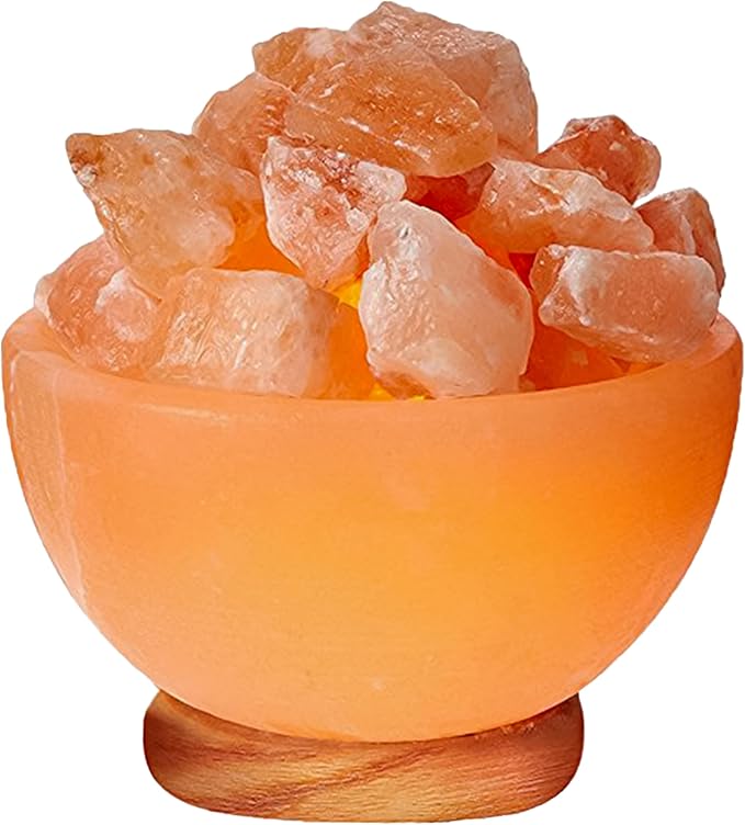 Himalayan Glow Natural Pink Salt Lamp Bowl with Crystal Chunks | Hand-Carved Himalayan Salt Lamp for Air Purification & Calming Ambiance | Home & Office Décor - Bloomnest