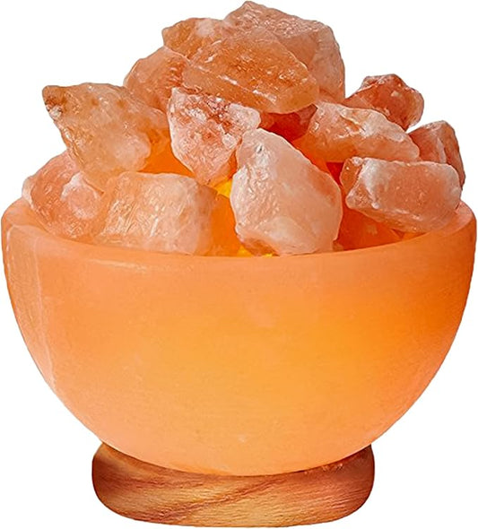 Himalayan Glow Natural Pink Salt Lamp Bowl with Crystal Chunks | Hand-Carved Himalayan Salt Lamp for Air Purification & Calming Ambiance | Home & Office Décor - Bloomnest
