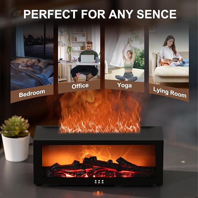 Fireplace Diffuser Humidifier,Fireplace Aromatherapy Essential Oil Diffuser, Ultrasonic Colorful Cool Mini Flame Fire Aroma Humidifier with Timer for Home,Bedroom,Office,Yoga - Bloomnest