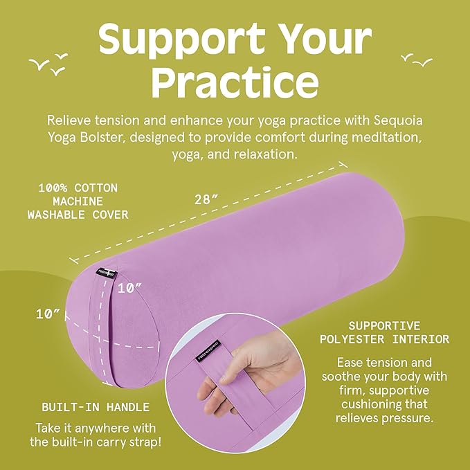 Retrospec Retrospec Sequoia Yoga Bolster Pillow - Meditation Cushion for Yoga Practices - Includes Machine Washable 100% Cotton Cover & Durable Carry Handle - Bloomnest