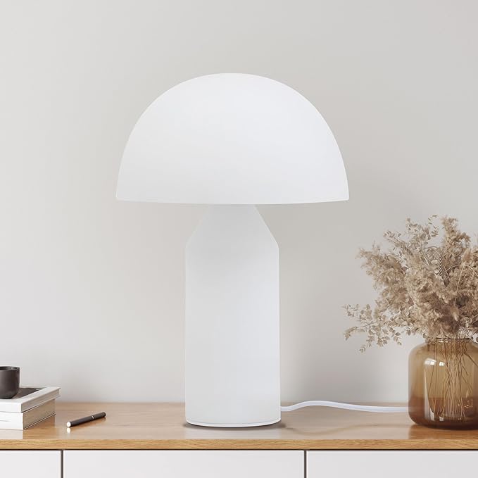 Brightech Venus Glass - Contemporary Table Lamp with Glass Shade and Body - Unique Mushroom Table Lamp - Dimmable LED Light Bulbs for Bedroom Reading, Great Décor for Living Rooms, Offices - Bloomnest