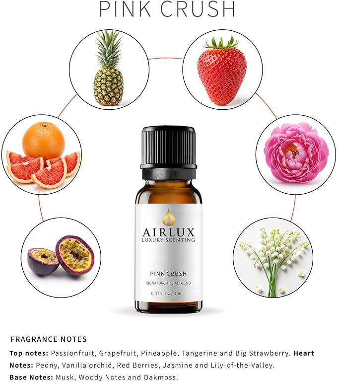 Signature Aroma Oil No. 39 Pink Crush – Passionfruit, Grapefruit, Pineapple – Aroma Oil for Cold Air & Waterless Diffusers and DIY Crafts – 10 mL, 0.34 fl oz Glass Bottle Airlux