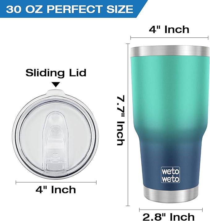 WETOWETO 30oz Tumbler, Stainless Steel Vacuum Insulated Water Coffee Tumbler Cup, Double Wall Powder Coated Spill-Proof Travel Mug Thermal Cup for Home Outdoor (Green-Blue Gradient, 1 Pack)