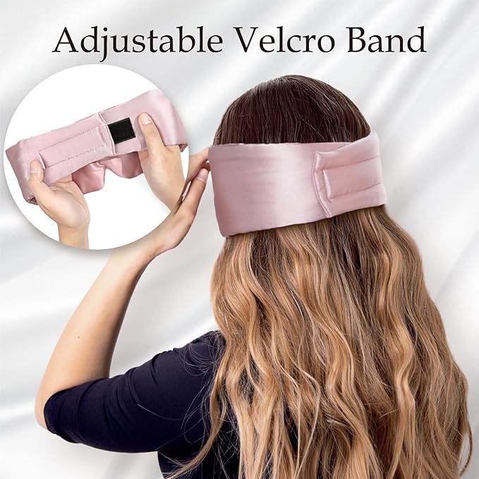Zenssia 100% Mulberry Silk Sleep Mask Eye Mask for Man and Woman with Adjustable Headband, Full Size Large Sleep Mask & Blindfold for Total Blackout for All Night Sleep, Travel & Nap- Light Plum - Bloomnest