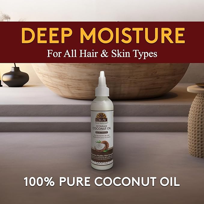Okay 100% Pure Coconut Oil for Hair & Skin - Coconut Oil for Women & Men, Perfect for Hair & Body, for Massage & Moisturizer, Natural - 4 fl oz Squeeze Bottle (Pack of 1) - Bloomnest