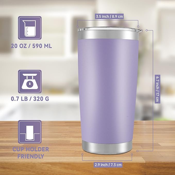 20 oz Tumblers Bulk Stainless Steel Tumbler with Lid Double Wall Vacuum Insulated Coffee Mug 20oz Powder Coated Cup for Hot and Cold Drinks, Purple, 6 pack - Bloomnest