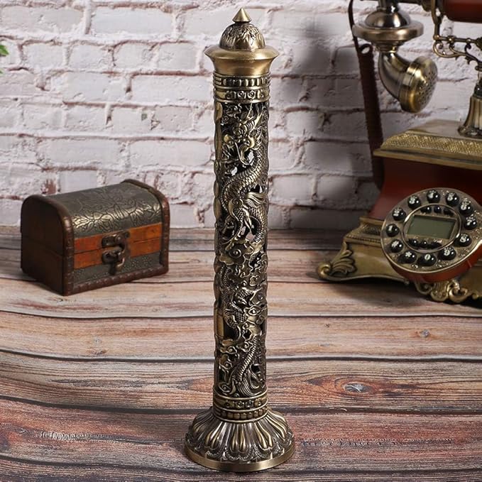 Incense Burner, Stick Incense Holder Brass Incense Holder Dragon Phoenix Relief Craft Stick Incense Burner for Ornaments Tea Room Decoration Indoor Outdoor Use