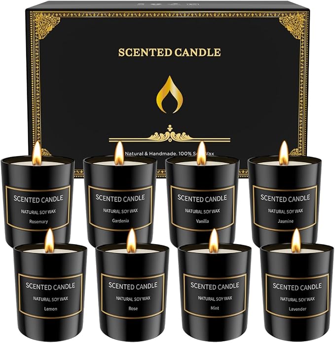 8 Pack Scented Candles Set for Men, Aromatherapy Soy Candles for Home Scented, Black Mens Candle Gift Set for Dad, Boyfriend, Birthday, Father’s Day, Anniversary - Bloomnest