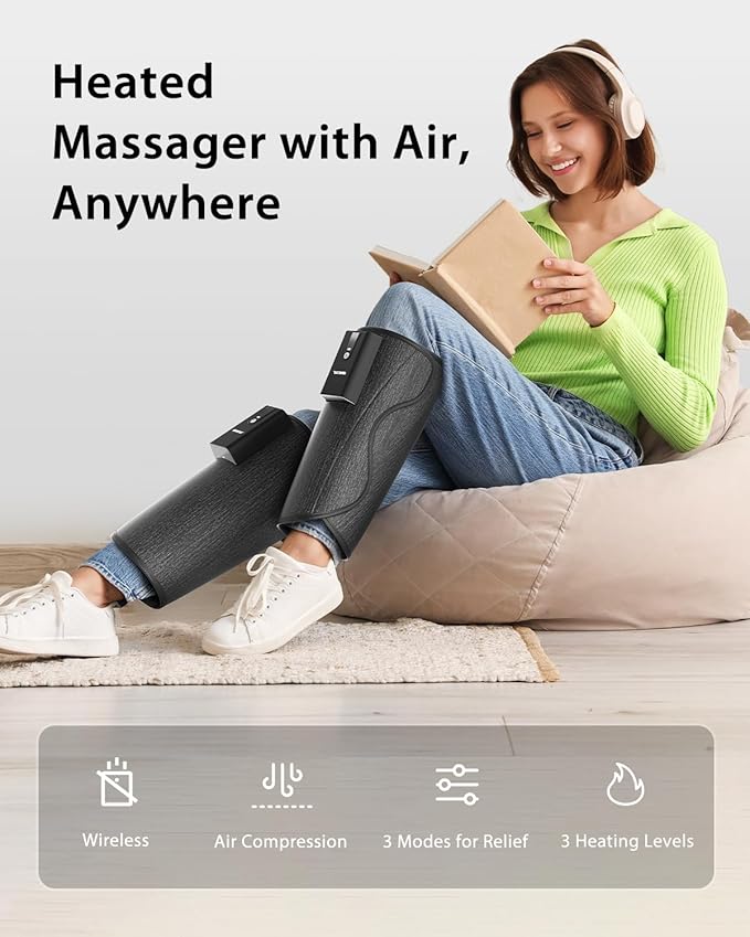 CINCOM Leg Massager with Heat and Air Compression, Cordless Calf Massager for Circulation and Pain Relief, Rechargeable Leg Compression for Edema Relief - Bloomnest