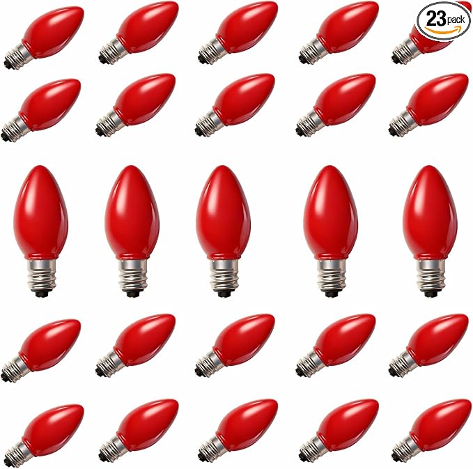 C7 Christmas Light Bulbs, 25 Pack C7 Red Replacement Bulbs 0.6W Night Light Bulbs Vintage LED Replacement Bulbs, C7/E12 Candelabra Base, 0.6 Watt - Bloomnest