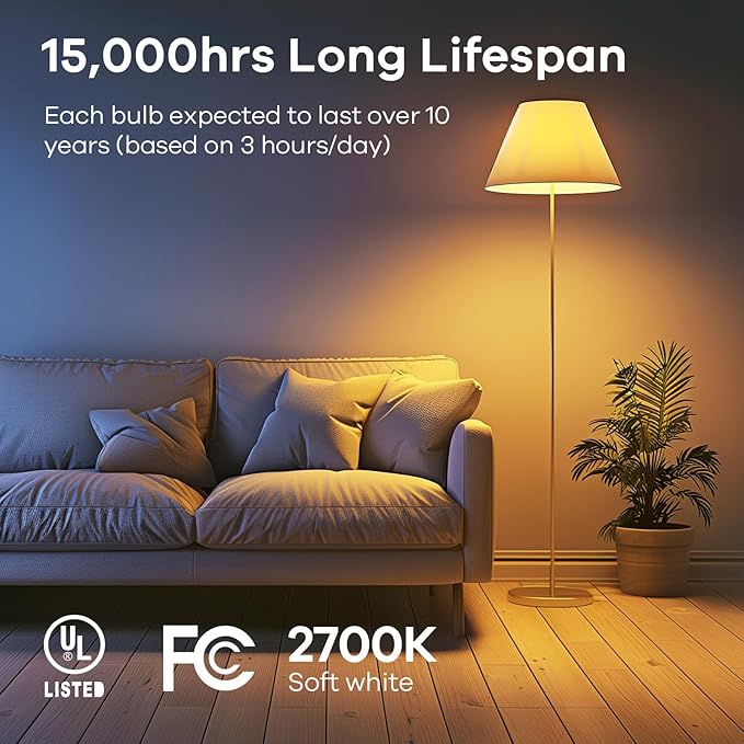 Linkind A19 LED Light Bulbs Dimmable, 100W Equivalent, 2700K Soft White, 15.5W 1600 Lumens 120V Bulbs, E26 Standard Base, UL Listed, Lighting for Bedroom Living Room Home Office,6 Packs - Bloomnest