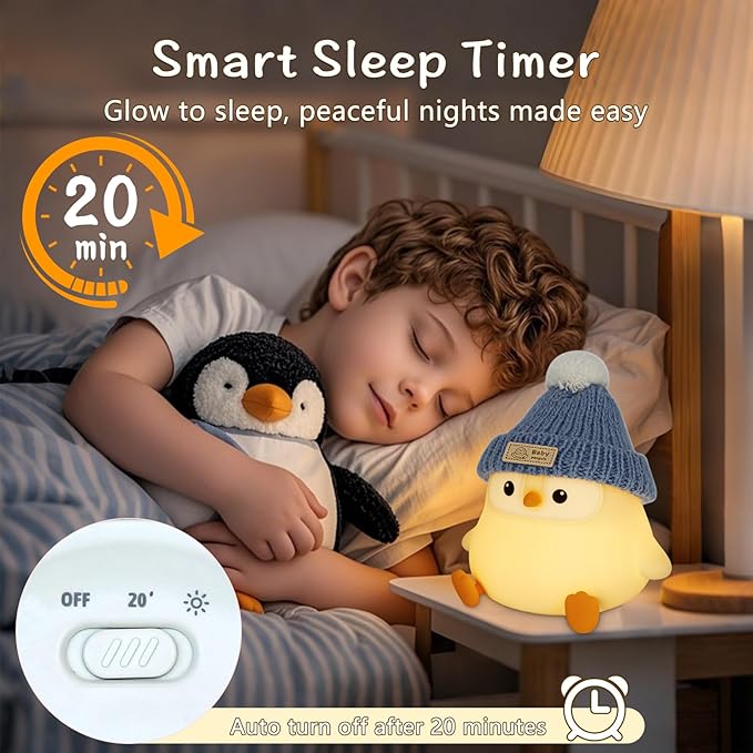 Penguin Lamp with Knit Hat,Kawaii Penguin Night Light,Food Grade Silicone,Dimmable Nursery Nightlight,LED Squishy Novelty Animal Lamp,Kids Room Decor,Funny Gifts for Kids Boys Girls Baby - Bloomnest