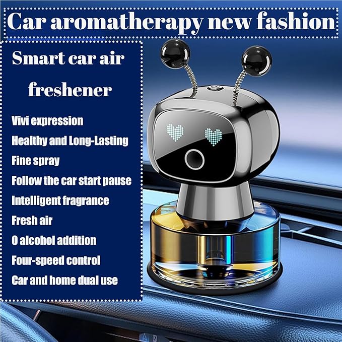 Robot Intelligent Aromatherapy Machine, Smart Cute Robot Car Air Freshener - Fine Spray/Fillable/Four-Gear Adjustment/Vibration Sensing/On-Off/Large Capacity Long-Lasting Fragrance/Gray-V2(Osmanthus) - Bloomnest