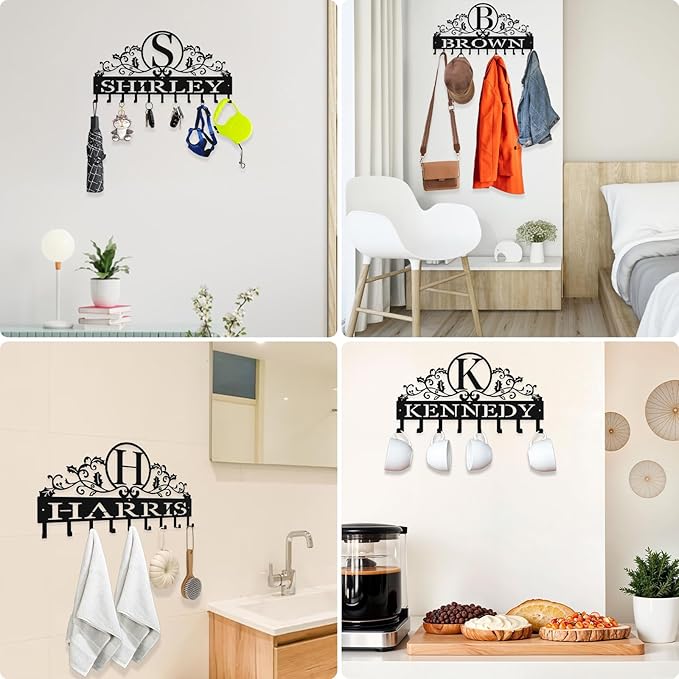 Personalized Metal Key Rack Hooks, Key Holder Wall Mounted Key Hooks, Name Background Letter Theme Wall Decoration Hooks, Key Hanger Organizer for Living Room, Entryway, Bathroom, Office Decor - Bloomnest