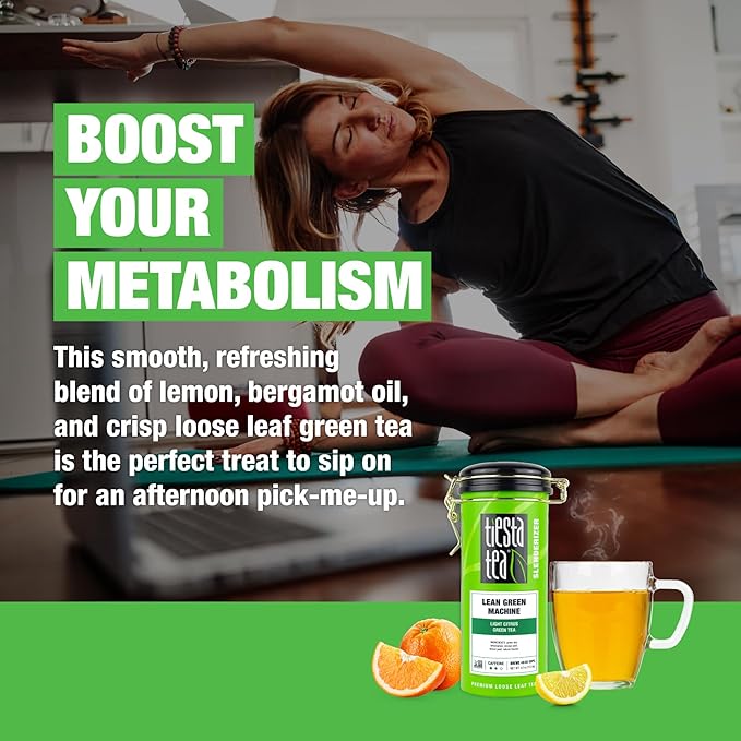 Tiesta Tea - Lean Green Machine, Loose Leaf, Light Citrus Green Tea, Premium Loose Leaf Blend, Medium Caffeinated, Brews Up to 50 Cups, 4 Ounce Refillable Tin - Bloomnest