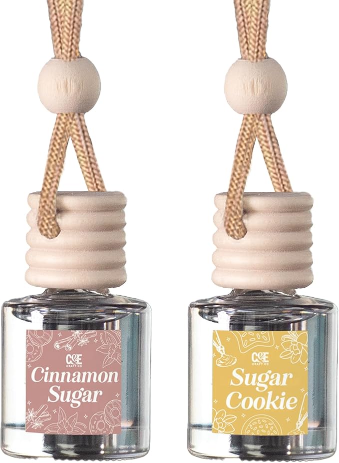 C&E Craft Co Hanging Car Air Freshener Diffuser 2 Pack, Long Lasting Fragrance Oil Car Freshener, Glass Bottle Auto Air Freshener, Made in USA (Cinnamon Sugar + Sugar Cookie) - Bloomnest