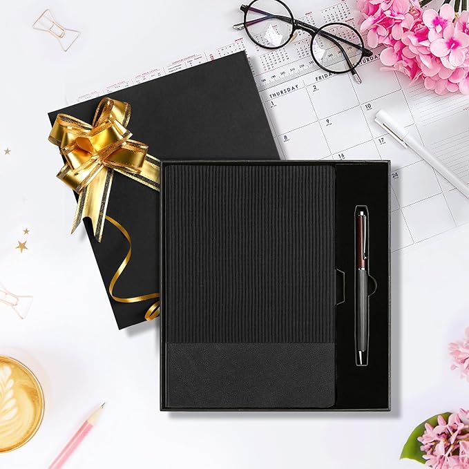 TSFPapier A5 Lined Notebook with Pen & Gift Box 216 Pages PU Leather Journals for Women Men 100GSM Thick Paper College Ruled Notebook for Christmas Gifts,School,Travel,Business,Work,Home Writing (Black) - Bloomnest