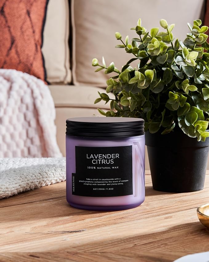 M&SENSE Soy Candles for Home Scented, 11.6oz Lavender Citrus Scent Aromatherapy 70H Burn Time, Stress Relief Gifts for Mom Girlfriend Teacher, Medium Jar Candle for Spa, Bath, Yoga - Bloomnest