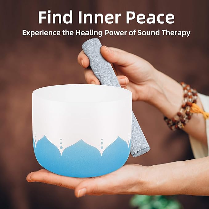 432hz Crystal Singing Bowl Healing 6-12inch Set of 7 Lotus for Meditation Yoga Heart Chakra Singing Bowls Heavy Duty Carrying Case Rubber Mallet Suede Striker - Bloomnest