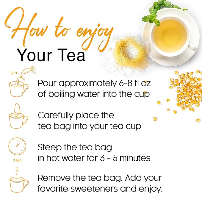 FreshDrinkUS, Premium 40 Tea Bags Corn Silk Tea, 100% Natural & Pure from Corn Silk. Corn Silk Herbal Tea. Clean Ingredients. Made with Natural Material Tea Bags. No Sugar, No Caffeine, Vegan. (40 Tea bags Corn Silk) - Bloomnest