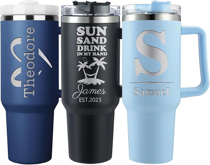 Personalized Tumbler with Handle, Custom 40oz Insulated Stainless Steel Travel Mug Coffee Cup with Engraved Name and Straw Lid, Personalized Gifts for Birthday, Anniversary - Bloomnest