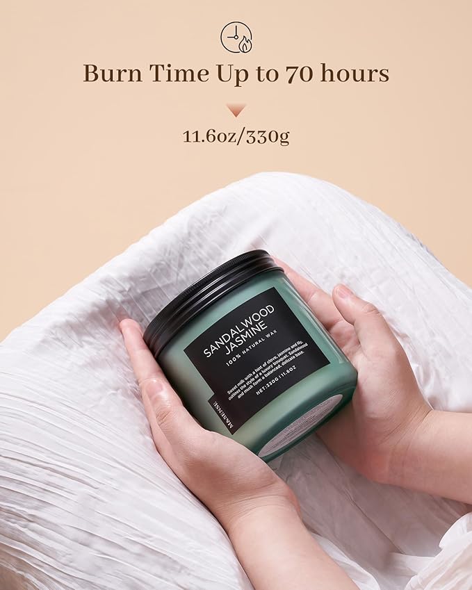 M&SENSE Sandalwood Jasmine Scented Candle, 11.6oz 70 Hours Burn Time Clean Non Toxic Natural Soy Wax Candle 2 Cotton Wick Home Decor for Mothers Day & Bathroom Bedroom - Bloomnest