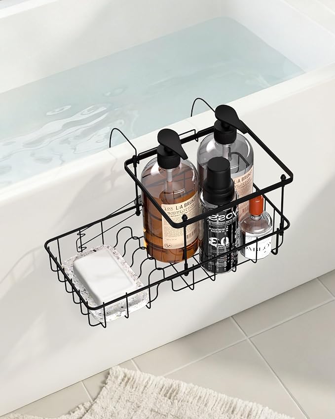 Rustproof Hanging Shower Caddy for Bathtub, Stainless Steel Shower Caddy for Tub Side, Hanging Shower Organizer Basket for Shampoo, Conditioner, Soap & Bath Accessories, Easy Install, Matte Black - Bloomnest