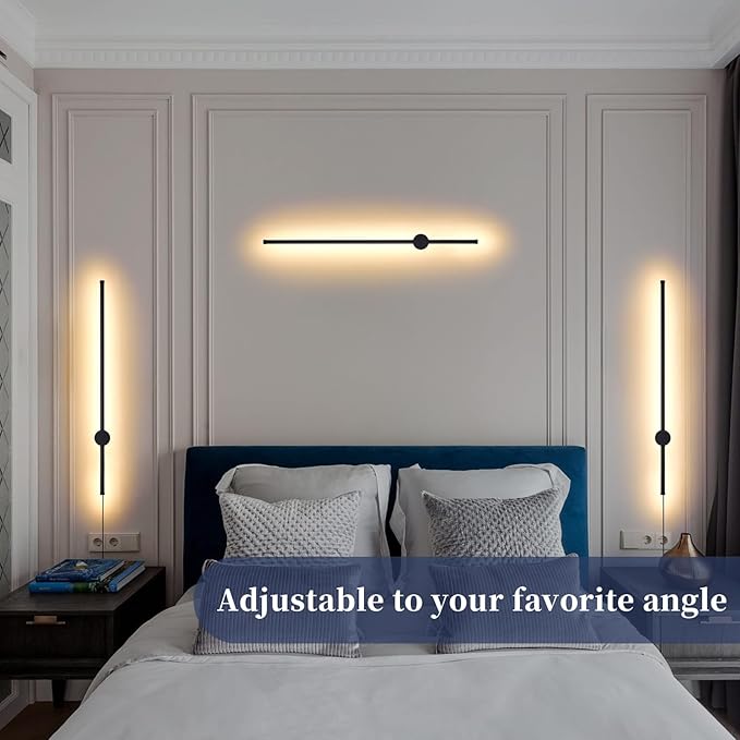 Dimmable Plug in Wall Sconce Set of 2,Black 31.5" LED Wall Light with Remote,Adjustable Color Temperature Brightness,Wall lamp with Timer for Living Room,Bedroom and Accent Lighting - Bloomnest