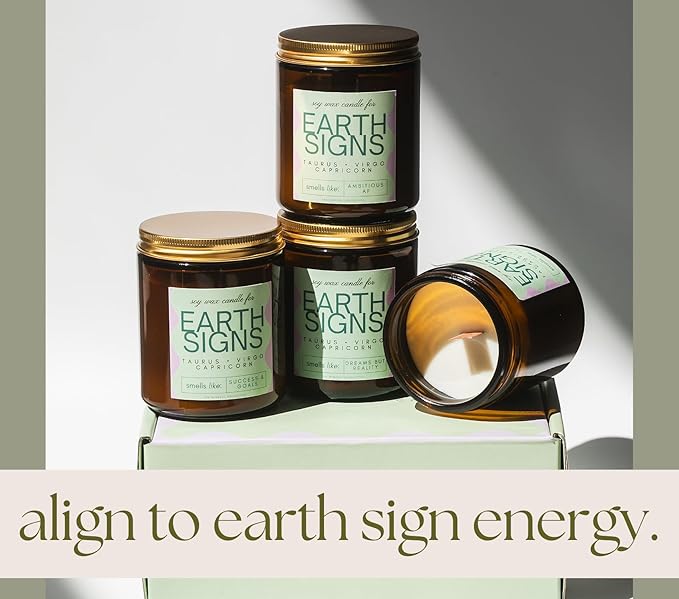 Taurus, Virgo, Capricorn Gifts for Women - Wood Wick Candles, 4 Pack Small Scented Candles Set for Women. 6oz Natural Soy Wax, Aromatherapy Set for Home. Zodiac Astrology Birthday Spiritual Gifts - Bloomnest