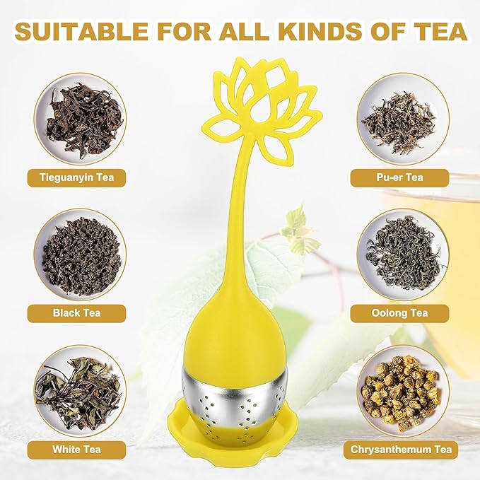 uxcell 2 Pcs Lotus Tea Infuser, Stainless Steel Loose Leaf Tea Steeper Filter with Silicone Handle Reusable Coarse Pores Mesh Strainer Diffuser for Teacups Teapots Mugs, Yellow