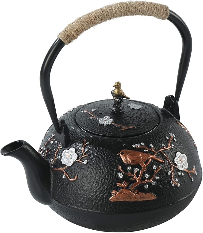 Cast Iron Teapot SECHUDO Teapot for Stovetop Safe Coated with Enameled Interior,Japanese Beautiful Tea Kettle with Stainless Steel Infuser for Loose Tea (40.6oz/1200ml) - Bloomnest
