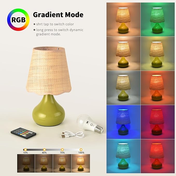 Cordless Table Lamp Rechargeable, Green Mini Cute Table Lamp for Nightstand, Battery Operated Small Table Lamp for Small Spaces for Kitchen Counter, Bookshelf, Bedside, Bedroom, Living Room - Bloomnest
