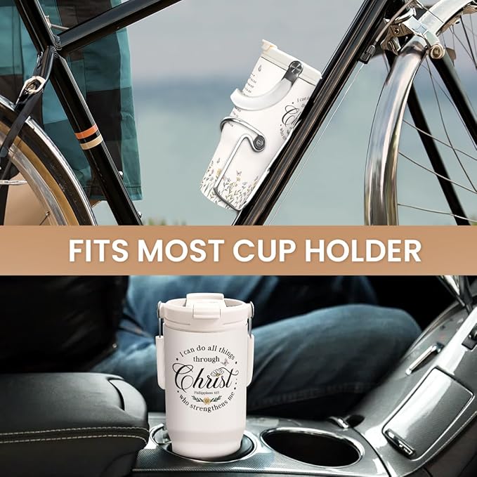 SANDJEST Christian Tumbler with Handle 30oz, Religious Gifts for Women, Stainless Steel Flip Straw Insulated Tumblers Coffee Travel Cup, Inspirational Gifts for Her for Birthday Christmas Mothers Day - Bloomnest
