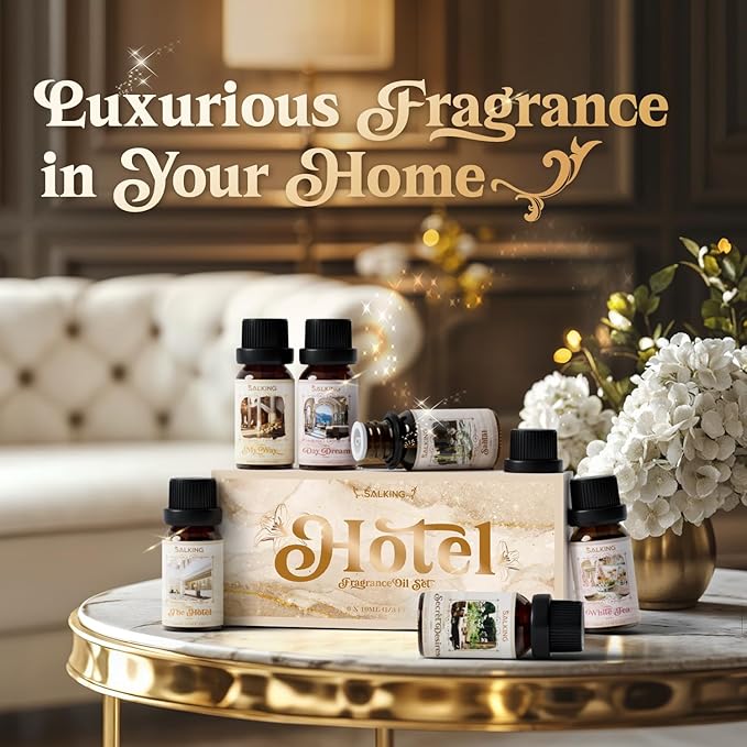 SALKING Hotel Diffuser Oils Gift Set, Hotel Scent Essential Oils for Diffuser, Luxury Fragrance Oil Set, Candle, Soap Making Scents, Santal, My Way, Day Dream, Secret Desires, White Tea - Bloomnest