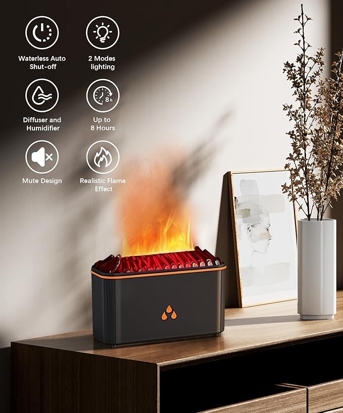 Essential Oil Diffuser, Flame Air Aromatherapy Diffuser, 7 Color Changing Light, Aromatherapy Humidifier with Auto Shut-Off for Home, Bedroom, Yoga, Spa(Black) - Bloomnest