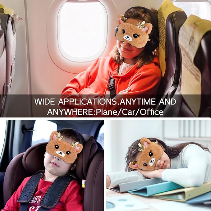 Cute Animal Sleeping Mask Sleep Mask, Xmas Reindeer Soft Plush Eye Mask for Travel Nap Funny Rudolph Blindfold Eye Cover Eyeshade for Adult Kids Girls Teens Men Women - Reindeer, Gold & Brown - Bloomnest