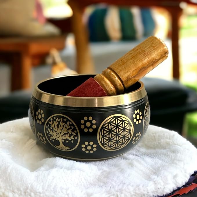 Nature's Own Tibetan Singing Bowl Set - 3.5 Inch, Black - Handcrafted in Nepal, Easy to Play - Ideal for Meditation, Yoga, Chakra Healing, Stress Relief, Spiritual Gifts for Men & Women - Bloomnest