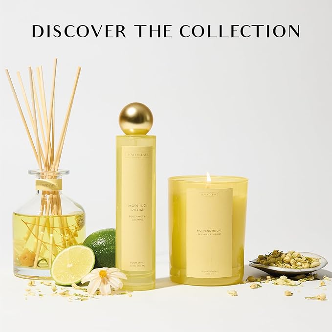 Bergamot & Jasmine Scented Candle | 11oz, 60 Hour Burn | Natural Soy Wax, Cotton Wick | Holiday Candles | Christmas Scented Candles for Home | Benevolence LA Sun-Kissed Collection - Morning Ritual - Bloomnest