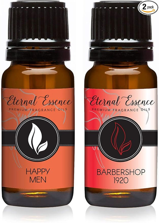 Eternal Essence Oils 2 Pack 10ml Premium Fragrance Oil - Happy Men & Barbershop 1920 - for Candle, Soap Making, Aromatherapy, Diffusers, Home Care, & Humidifiers EternalEssenceOils