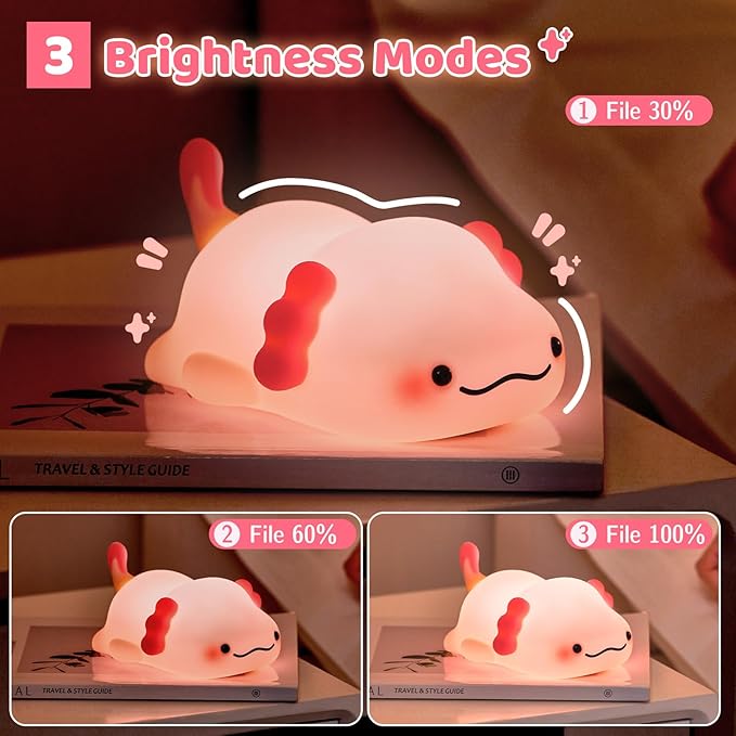 SMY Lighting Axolotl Night Light for Kids,Animal Silicone Nursery Night Lamp, Rechargeable Table Lighting Bedside Lamp,Cute Room Decor Light for Bedroom,Living Room,Dining,Desk Decorations,Gift - Bloomnest