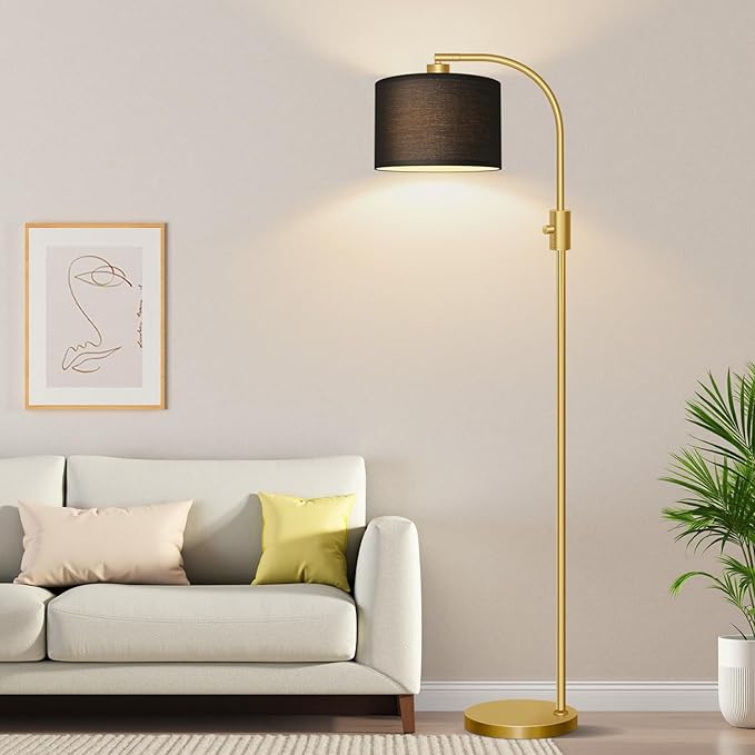 【Upgraded】 Dimmable Gold Floor Lamp, 1200 Lumens LED Bulb Included, Arc Floor Lamps for Living Room Modern Standing Lamp with Black Shade, Tall Lamp for Living Room Bedroom Office Reading Room Nursery - Bloomnest