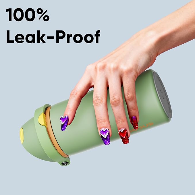 Insulated Water Bottle with Straw - Encool Stainless Steel Water Bottle with Push Button Lid, Leak-Proof & BPA-Free, Keeps Cold for 24 Hours for Sports, Travel, Gym (18 oz, Lichen-Yellow) ENCOOL