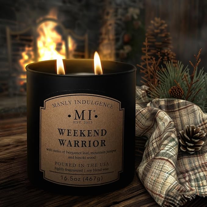 Manly Indulgence Weekend Warrior Scented Candles for Men, 2 Wick, 16.5 oz Premium Soy Blend Wax, 60H Burn, Candles for Home Scented - Made in The USA - Bloomnest