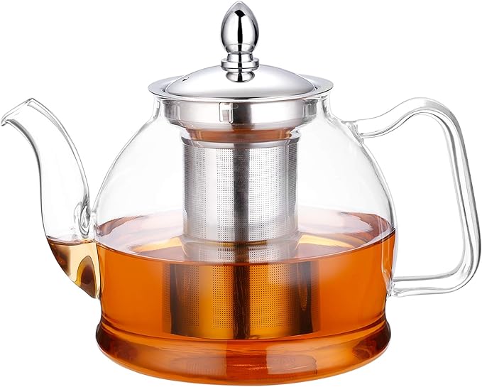 HIWARE 1000ml Glass Teapot with Removable Infuser, Stovetop Safe Tea Kettle, Blooming and Loose Leaf Tea Maker Set - Bloomnest
