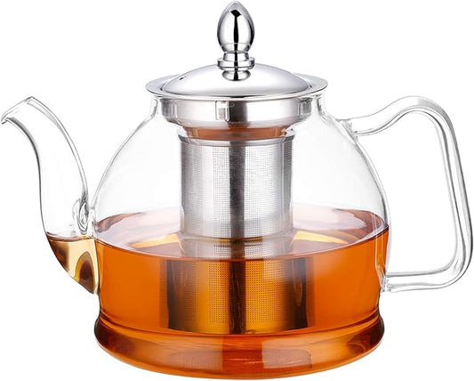 HIWARE 1000ml Glass Teapot with Removable Infuser, Stovetop Safe Tea Kettle, Blooming and Loose Leaf Tea Maker Set - Bloomnest