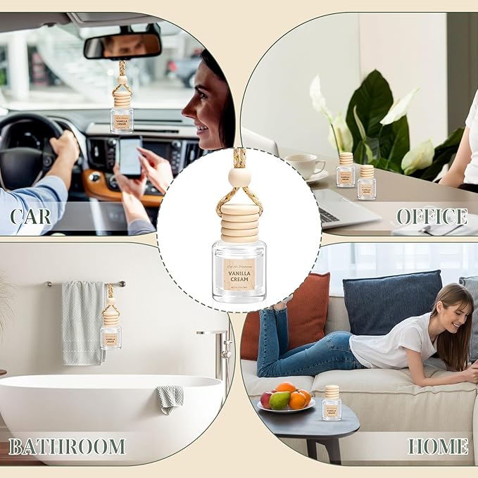 AROIC Hanging Car Air Freshener, 6 Pack Vanilla Cream Long Lasting & Refillable Air Freshener, Natural Plant Essential Oil Fragrance Aromatherapy Diffuser, Car Accessories Interior Set for Women & Men - Bloomnest