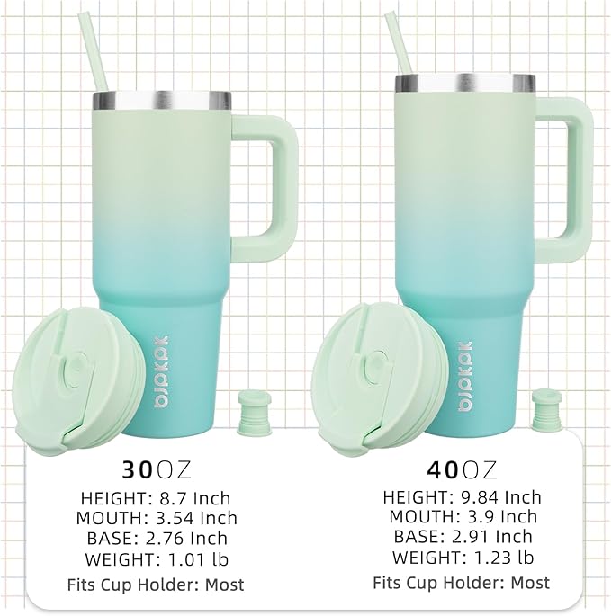 BJPKPK Insulated Tumblers With Handle And Straw 30 oz Stainless Steel Tumbler Cups With Lid,Mint